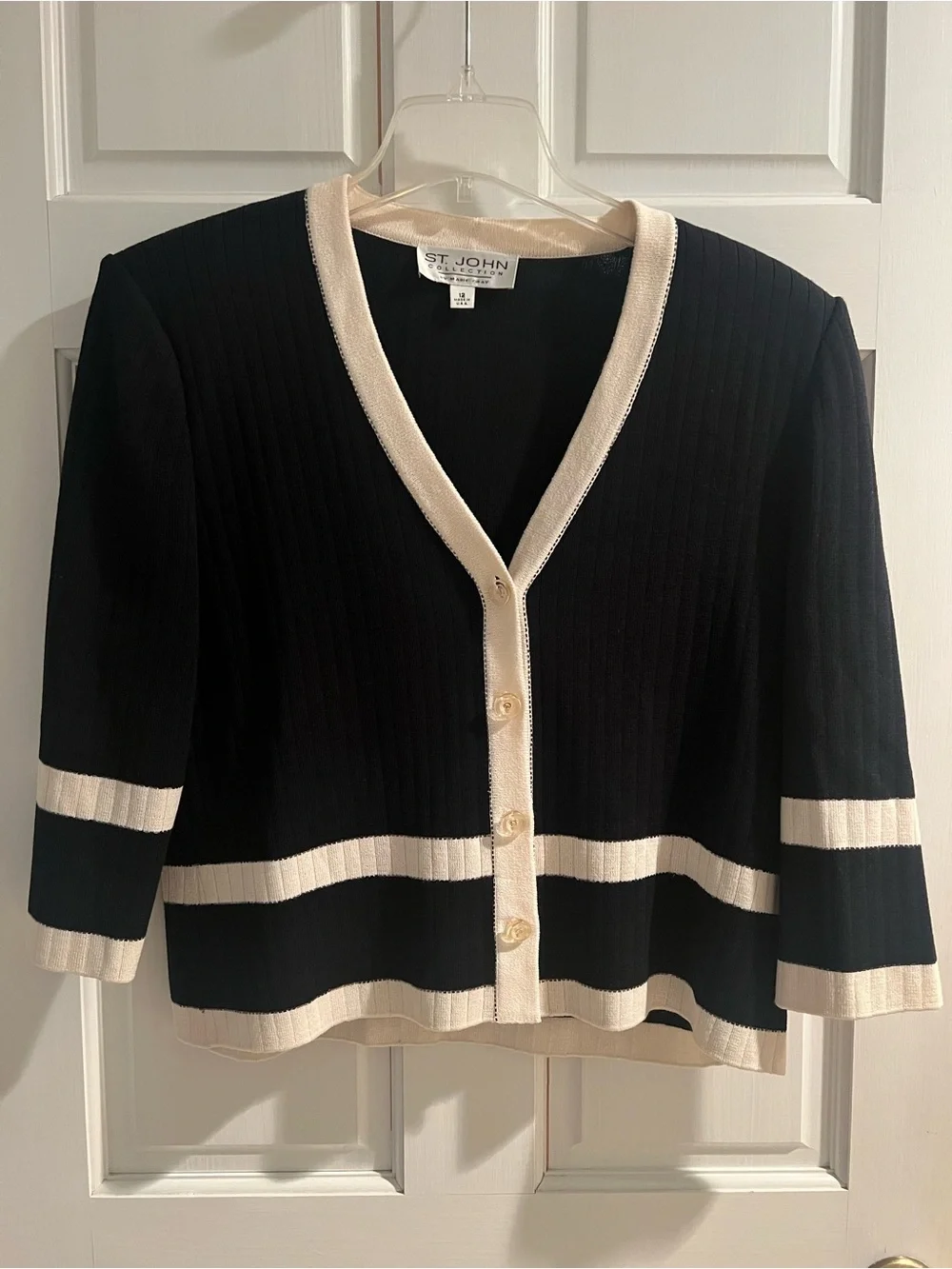 St John Knit Black and White Cardigan Size 12